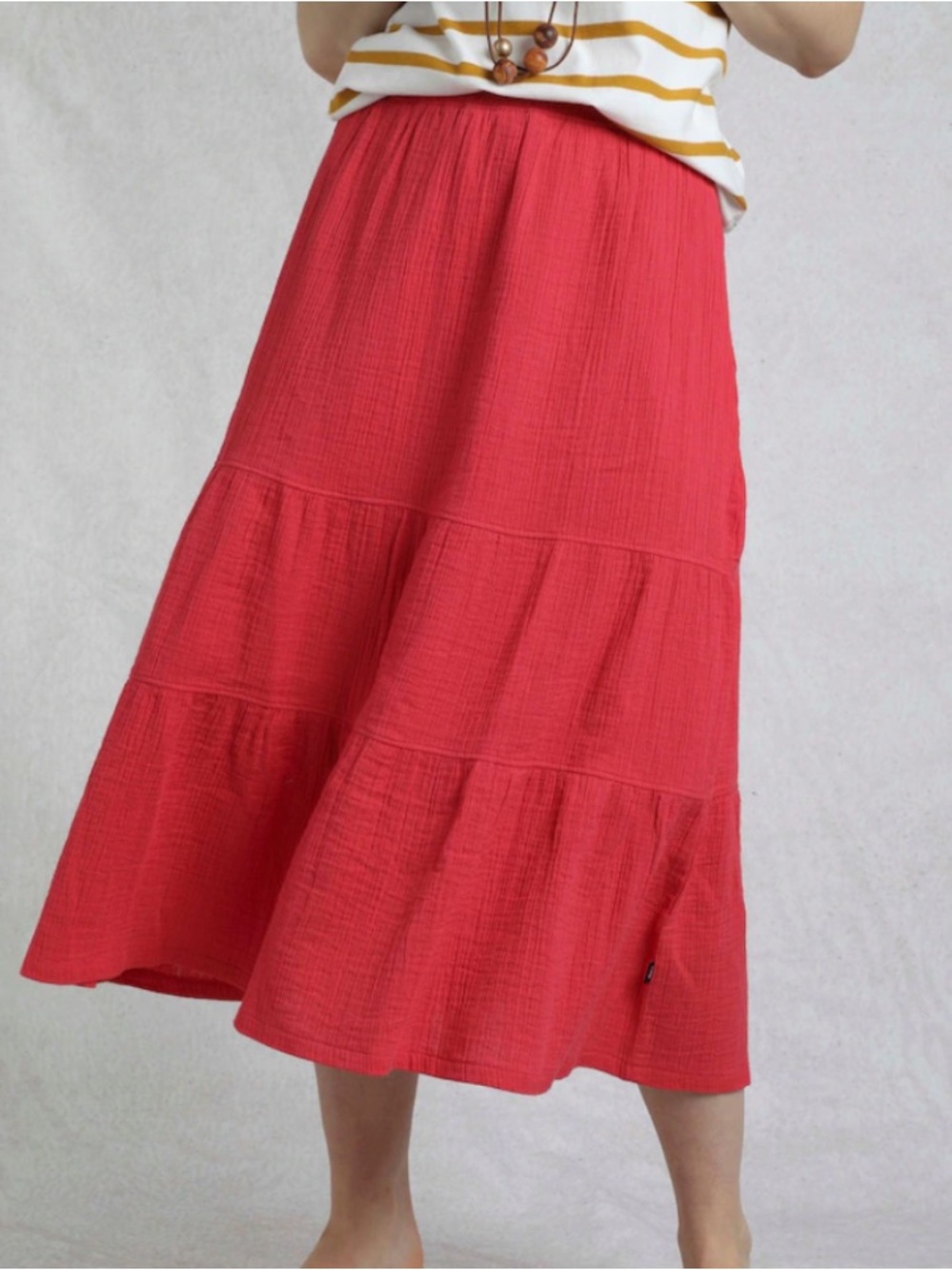 New Rachel Zoe size L cotton gauze coral Red Tiered Maxi Skirt